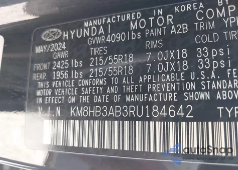 2024 Hyundai Kona Sel из США, поврежденный, VIN KM8HB3AB3RU184642